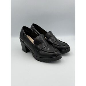 Bamboo Chunky Platform Loafers Black Lug Sole Block Heel Academia Goth 9